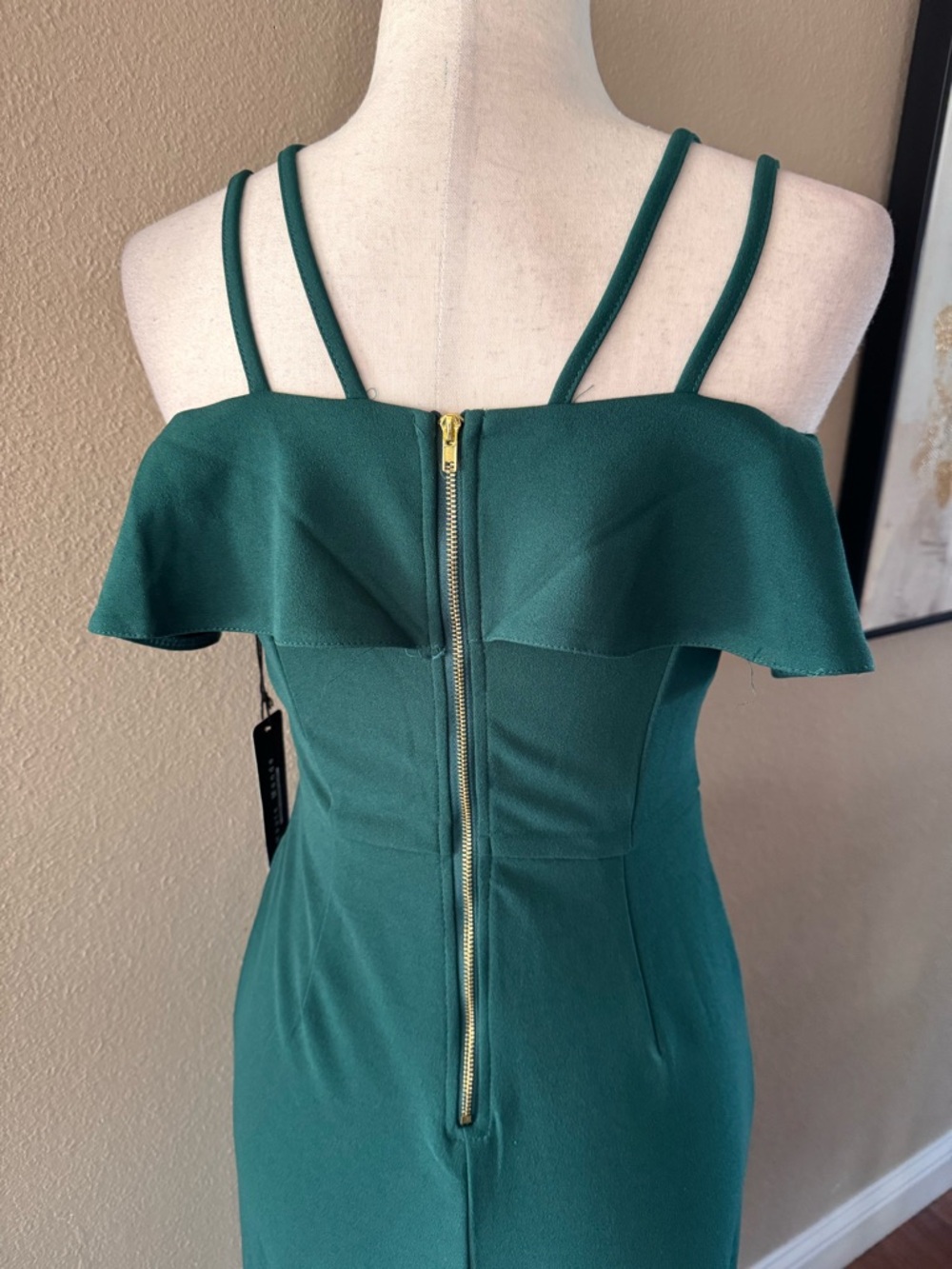 Off-Shoulder Strappy Jumpsuit in Deep Green - Picture 8 of 11